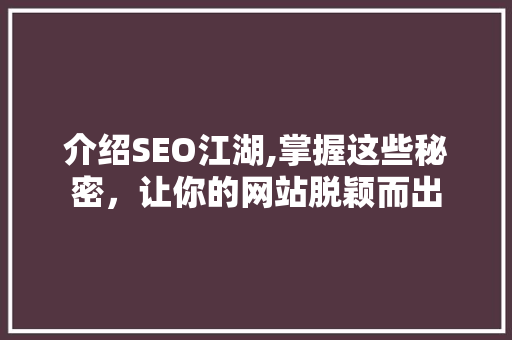 介绍SEO江湖,掌握这些秘密，让你的网站脱颖而出 GoogleSEO