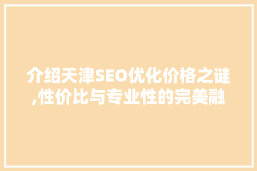 介绍天津SEO优化价格之谜,性价比与专业性的完美融合 GoogleSEO