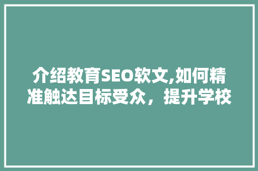 介绍教育SEO软文,如何精准触达目标受众，提升学校品牌影响力 神马SEO