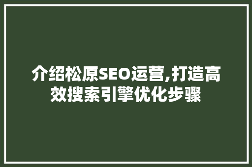 介绍松原SEO运营,打造高效搜索引擎优化步骤 神马SEO