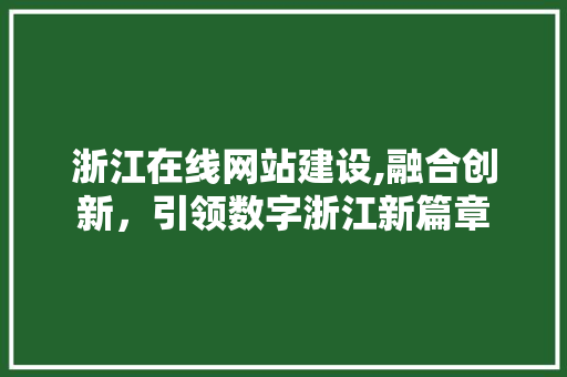 浙江在线网站建设,融合创新，引领数字浙江新篇章 神马SEO