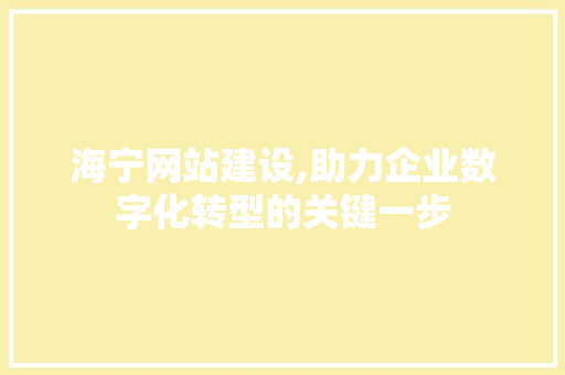 海宁网站建设,助力企业数字化转型的关键一步
