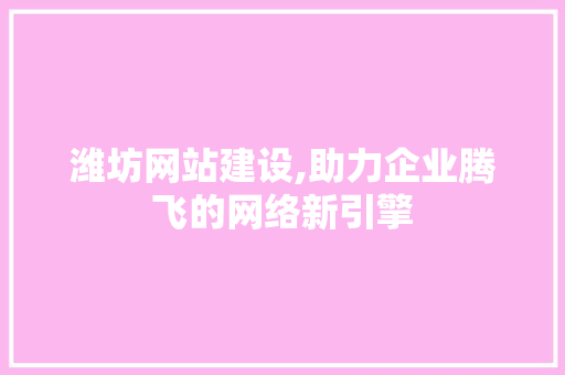 潍坊网站建设,助力企业腾飞的网络新引擎 GoogleSEO