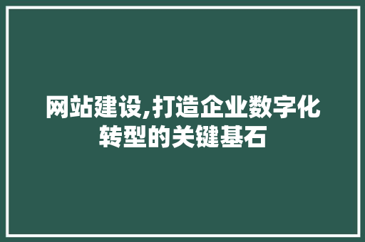 网站建设,打造企业数字化转型的关键基石 百度SEO