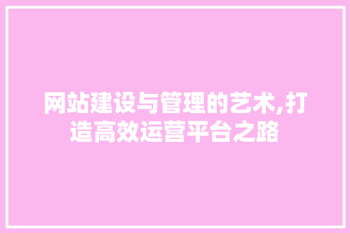 网站建设与管理的艺术,打造高效运营平台之路 必应SEO