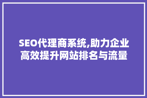 SEO代理商系统,助力企业高效提升网站排名与流量