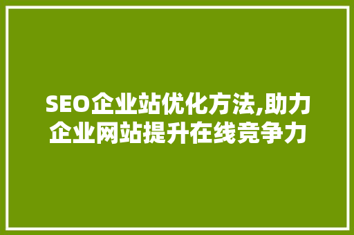 SEO企业站优化方法,助力企业网站提升在线竞争力 GoogleSEO