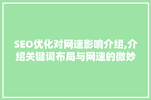 SEO优化对网速影响介绍,介绍关键词布局与网速的微妙关系 GoogleSEO