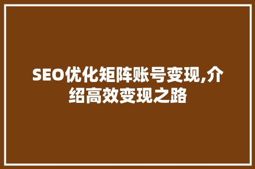 SEO优化矩阵账号变现,介绍高效变现之路 百度SEO