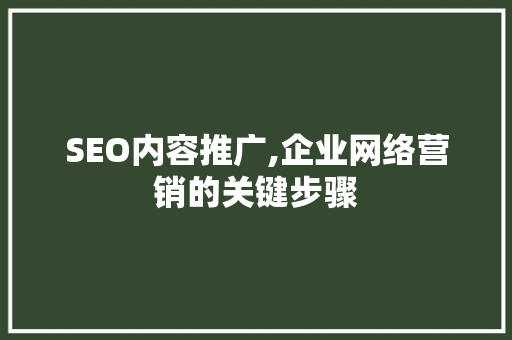 SEO内容推广,企业网络营销的关键步骤 神马SEO