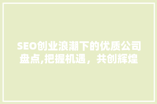 SEO创业浪潮下的优质公司盘点,把握机遇，共创辉煌 GoogleSEO