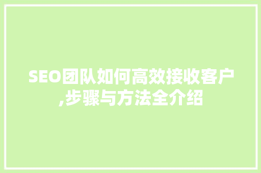 SEO团队如何高效接收客户,步骤与方法全介绍 GoogleSEO