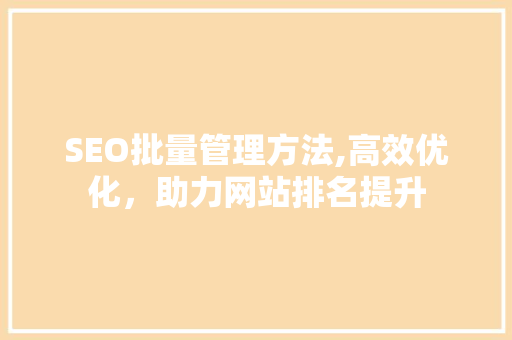 SEO批量管理方法,高效优化，助力网站排名提升 百度SEO