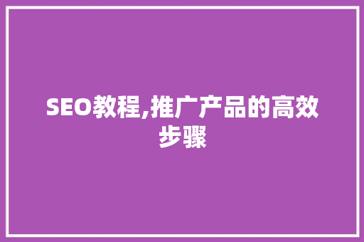 SEO教程,推广产品的高效步骤 GoogleSEO