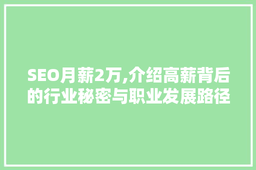 SEO月薪2万,介绍高薪背后的行业秘密与职业发展路径 GoogleSEO