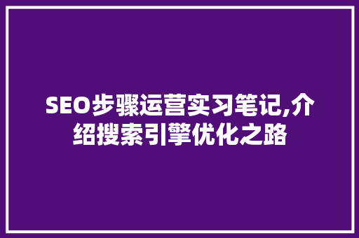 SEO步骤运营实习笔记,介绍搜索引擎优化之路 搜狗SEO