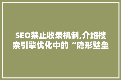 SEO禁止收录机制,介绍搜索引擎优化中的“隐形壁垒” 搜狗SEO