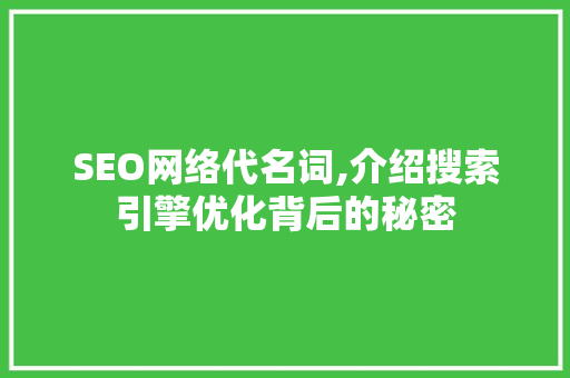 SEO网络代名词,介绍搜索引擎优化背后的秘密