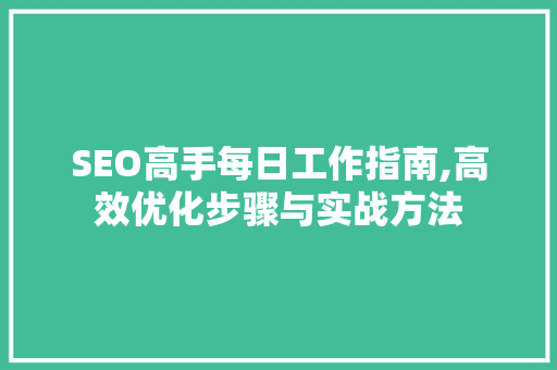 SEO高手每日工作指南,高效优化步骤与实战方法 必应SEO