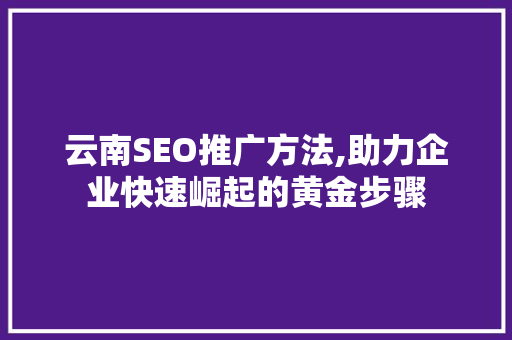 云南SEO推广方法,助力企业快速崛起的黄金步骤
