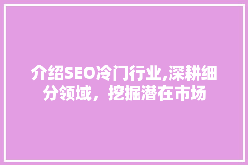 介绍SEO冷门行业,深耕细分领域，挖掘潜在市场 GoogleSEO