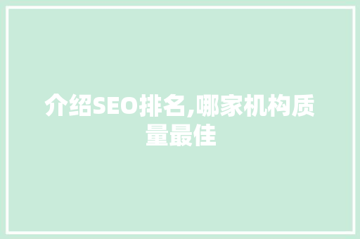 介绍SEO排名,哪家机构质量最佳 神马SEO