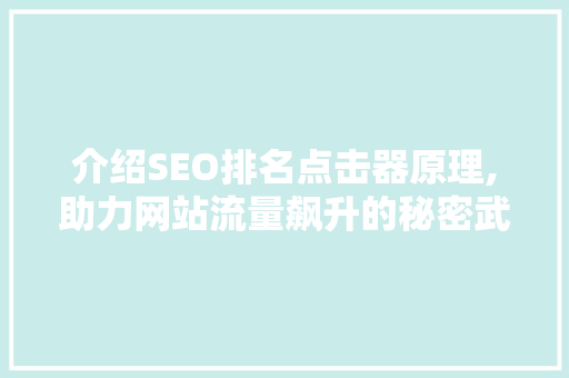 介绍SEO排名点击器原理,助力网站流量飙升的秘密武器