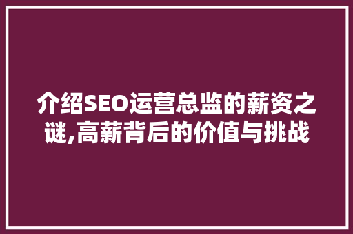 介绍SEO运营总监的薪资之谜,高薪背后的价值与挑战 必应SEO