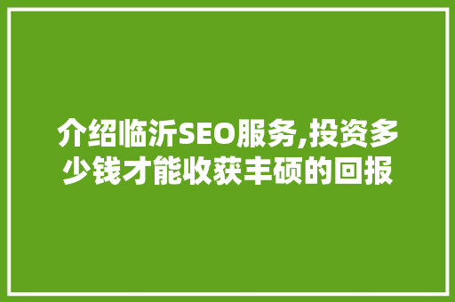 介绍临沂SEO服务,投资多少钱才能收获丰硕的回报