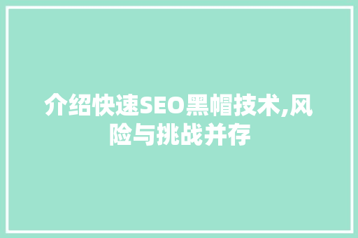 介绍快速SEO黑帽技术,风险与挑战并存 搜狗SEO
