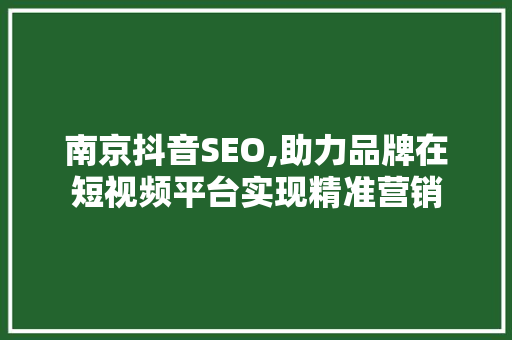 南京抖音SEO,助力品牌在短视频平台实现精准营销 搜狗SEO