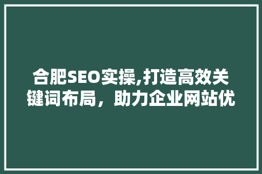 合肥SEO实操,打造高效关键词布局，助力企业网站优化 搜狗SEO