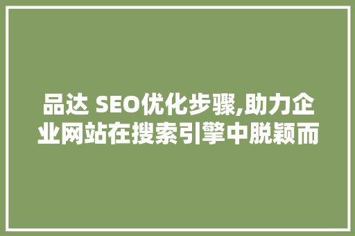 品达 SEO优化步骤,助力企业网站在搜索引擎中脱颖而出 GoogleSEO