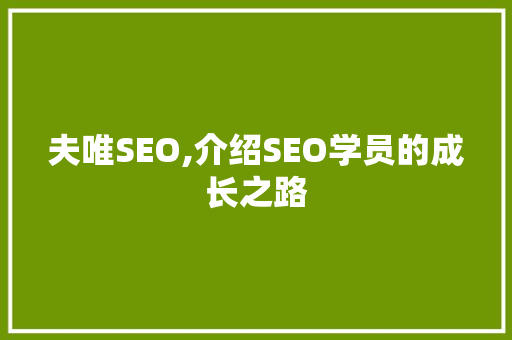 夫唯SEO,介绍SEO学员的成长之路 GoogleSEO