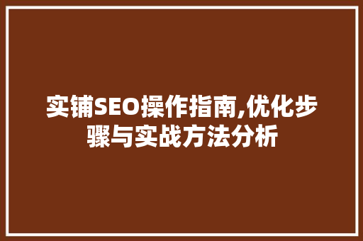 实铺SEO操作指南,优化步骤与实战方法分析 神马SEO