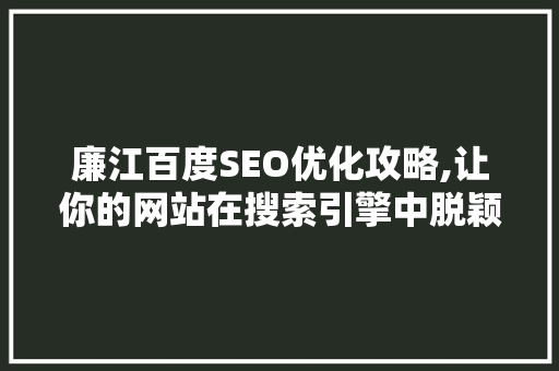 廉江百度SEO优化攻略,让你的网站在搜索引擎中脱颖而出 搜狗SEO