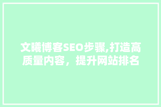 文曦博客SEO步骤,打造高质量内容，提升网站排名 GoogleSEO