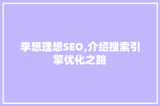李想理想SEO,介绍搜索引擎优化之路 GoogleSEO