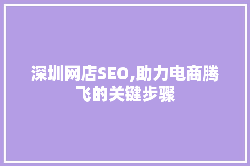 深圳网店SEO,助力电商腾飞的关键步骤 必应SEO