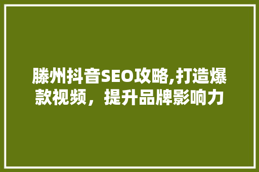 滕州抖音SEO攻略,打造爆款视频，提升品牌影响力 神马SEO