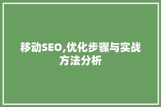 移动SEO,优化步骤与实战方法分析 GoogleSEO