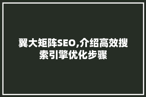 翼大矩阵SEO,介绍高效搜索引擎优化步骤 百度SEO