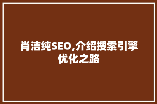 肖洁纯SEO,介绍搜索引擎优化之路 神马SEO