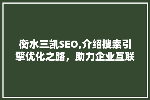 衡水三凯SEO,介绍搜索引擎优化之路，助力企业互联网营销 搜狗SEO