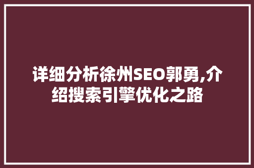 详细分析徐州SEO郭勇,介绍搜索引擎优化之路 神马SEO