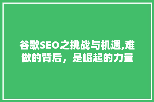 谷歌SEO之挑战与机遇,难做的背后，是崛起的力量 神马SEO