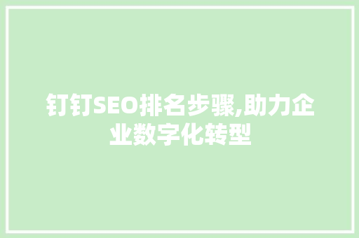 钉钉SEO排名步骤,助力企业数字化转型 神马SEO