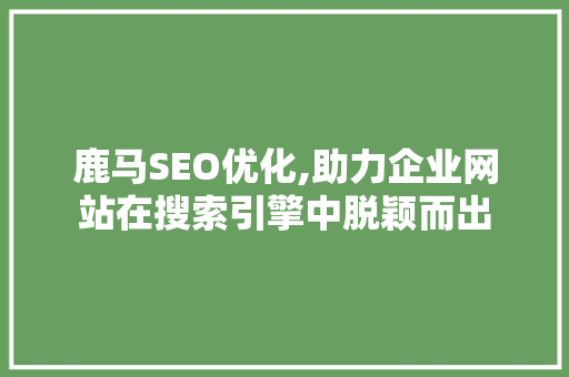 鹿马SEO优化,助力企业网站在搜索引擎中脱颖而出 GoogleSEO
