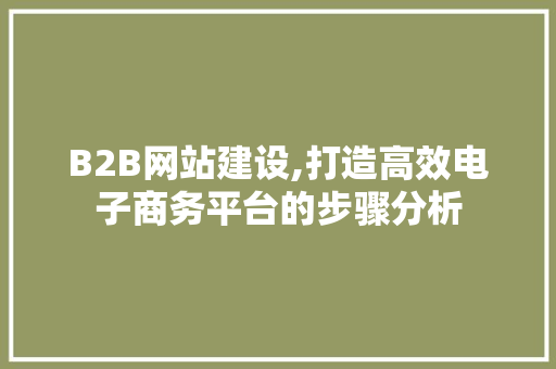 B2B网站建设,打造高效电子商务平台的步骤分析 GoogleSEO