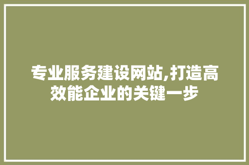 专业服务建设网站,打造高效能企业的关键一步 GoogleSEO